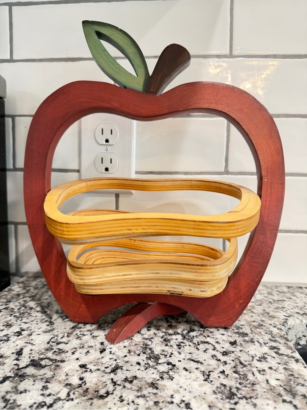 Vintage Wooden Apple-Shaped Fruit Basket - Collapsible